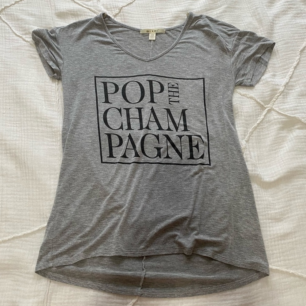 Grey Flowy ‘Pop The Champagne’ Shirt